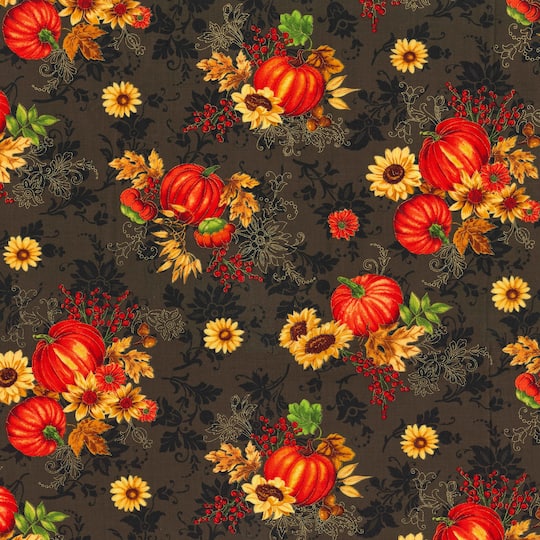 Fabric Traditions Fall Harvest Bounty Brown Glitter Cotton Fabric